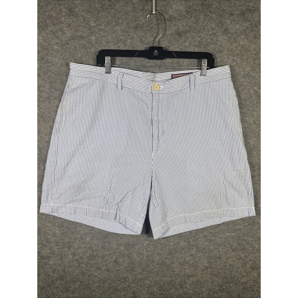 Vineyard Vines Club Short Blue WhiteSeersucker Striped Flat Front Shorts Mens 38